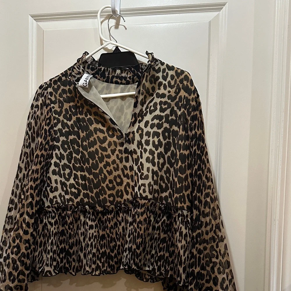 Ganni Animal Print Ruffle Blouse - Picture 2 of 3